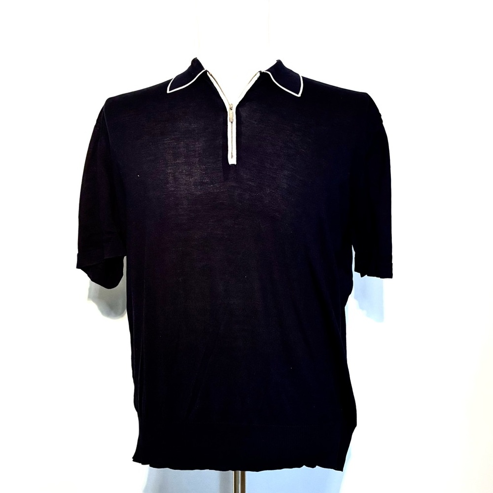 Cortigiani Navy Polo Shirt with Zipper